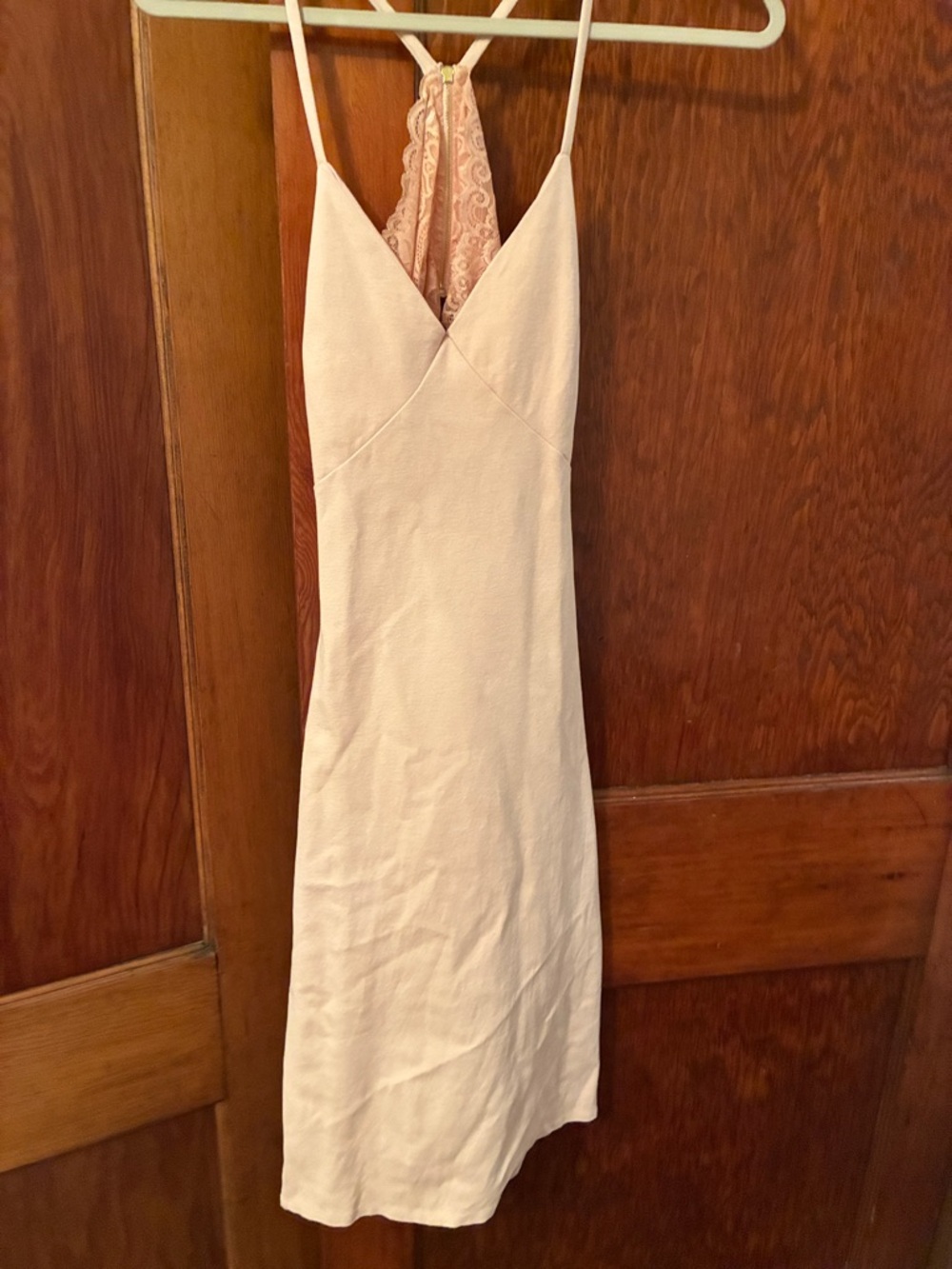 Lulu's Cream Midi Slip Dress with Lace Back